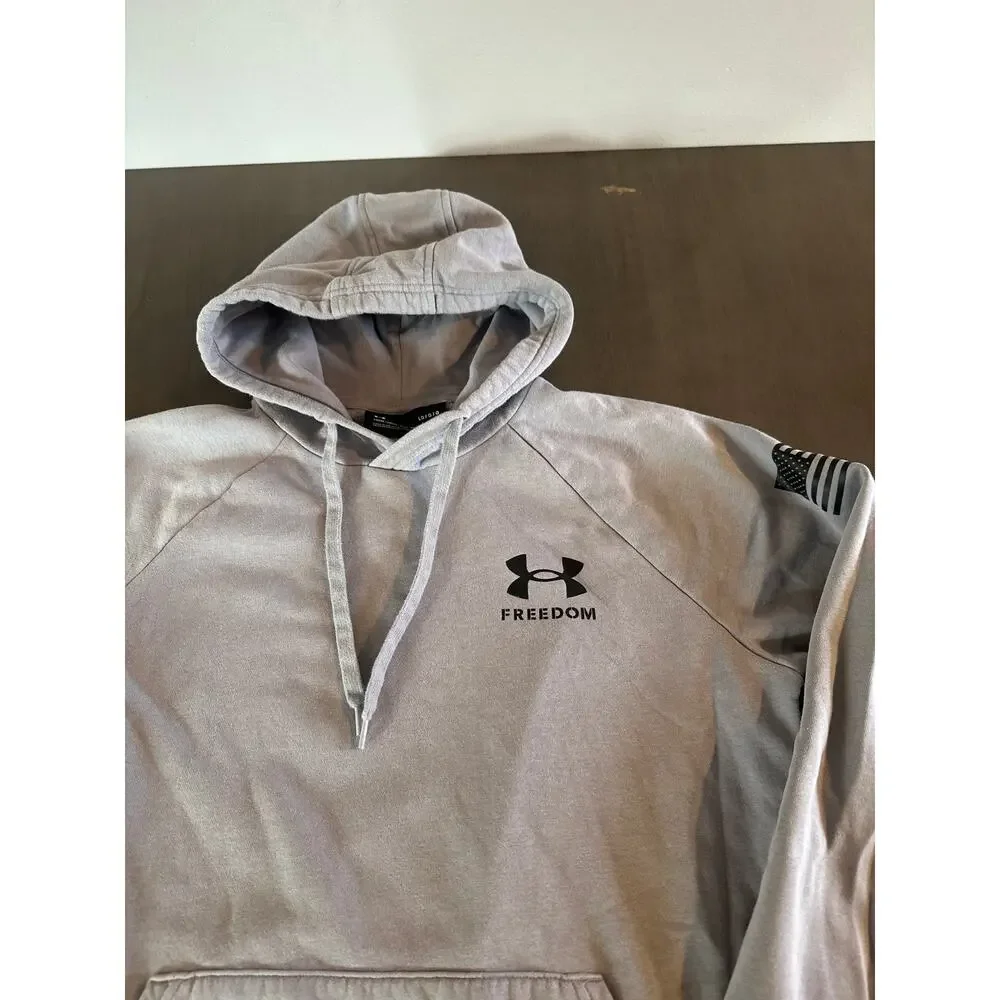 Under Armour Sweatshirt Size Mens Large Gray Freedom Flag Hoodie - Picture 2 of 7